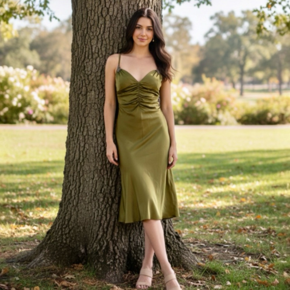 Badgley Mischka Green Rhinestone Cocktail Dress Size 6 - Picture 4 of 15